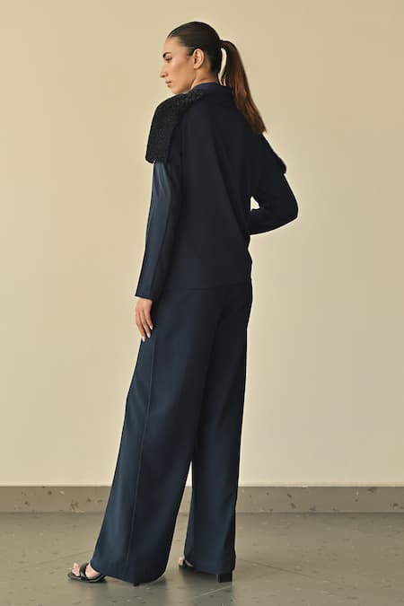 Shop Somya Goyal Blue Bombay Thin Embroidered Pvc Loop Lapel Shoulder Shirt at Aza Fashions Shop_Somya Goyal_Blue Bombay Thin Embroidered Pvc Loop Lapel Shoulder Shirt_at_Aza_Fashions