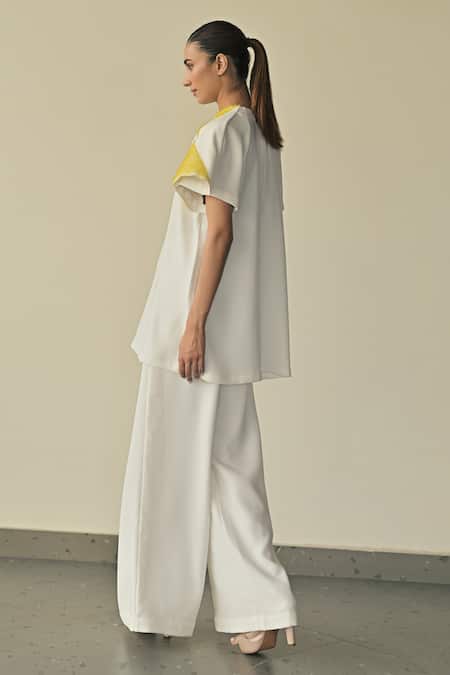 Shop_Somya Goyal_White 95% Microfiber Faille Embroidered Pvc Cord Round Contoured Overlay Top_at_Aza_Fashions