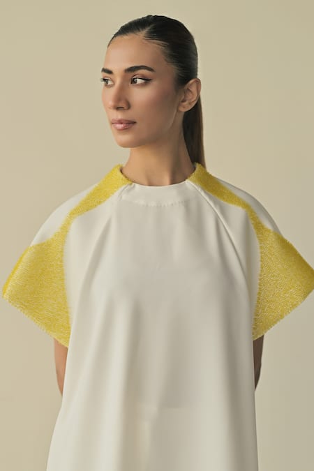 Buy_Somya Goyal_White 95% Microfiber Faille Embroidered Pvc Cord Round Contoured Overlay Top_Online_at_Aza_Fashions