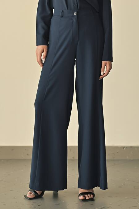 Buy Somya Goyal Blue 95% Microfiber Faille Parallel Trouser Online at Aza Fashions Buy_Somya Goyal_Blue 95% Microfiber Faille Parallel Trouser_Online_at_Aza_Fashions