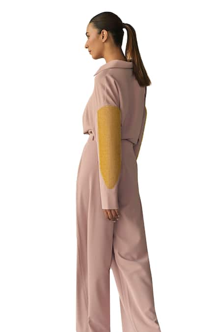 Buy_Somya Goyal_Pink 95% Microfiber Faille Parallel Trousers