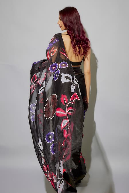 Krishna Padia Floral Print Pre-Draped Saree With Blouse 