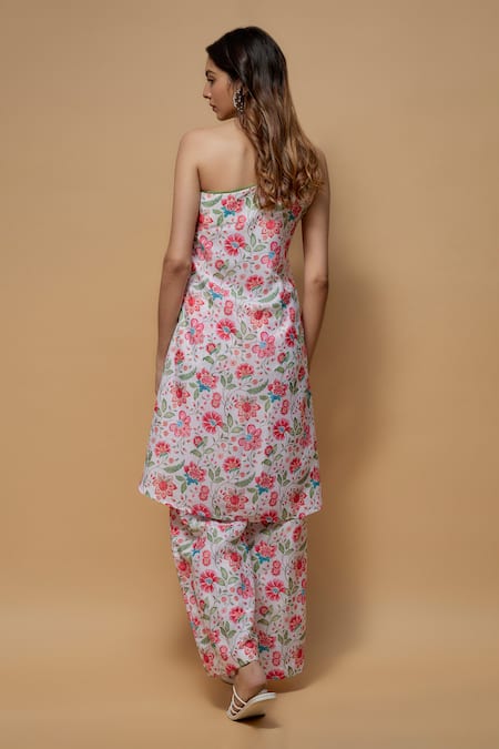 Krishna Padia Blossom Print One Shoulder Kurta With Pant 