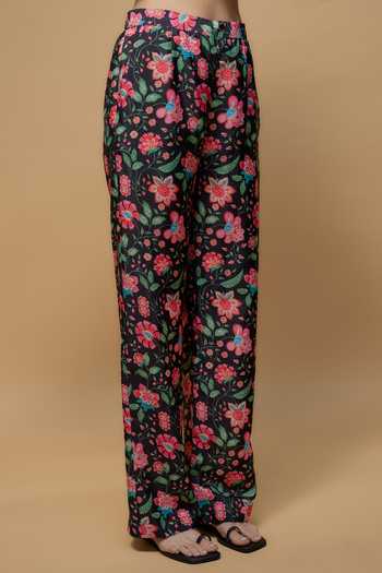 Krishna Padia_Black Crepe Collared Midnight Bloom Print Kurta With Pant _Online_at_Aza_Fashions