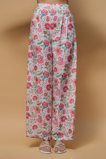 Krishna Padia White Crepe Collared Gul Print Kurta With Pant Online at Aza Fashions Krishna Padia_White Crepe Collared Gul Print Kurta With Pant _Online_at_Aza_Fashions