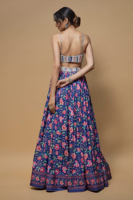 Krishna Padia Midnight Flora Print Lehenga Set 