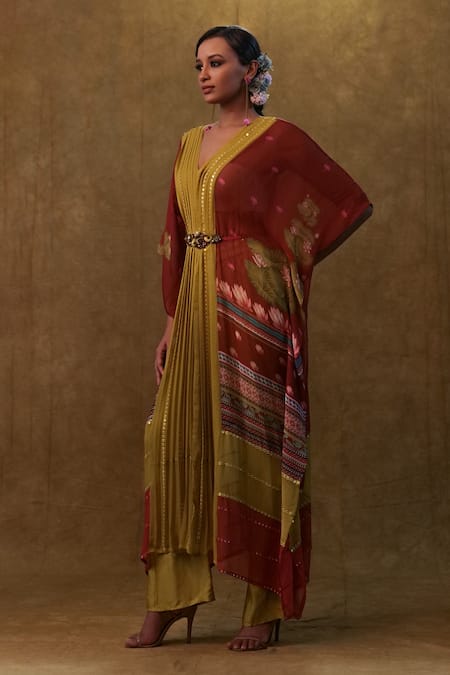 Buy Merge Design Red Georgette, Modal Sequins, Stones V-neck And Work Embellished Kaftan Pant Set Online at Aza Fashions Buy_Merge Design_Red Georgette, Modal Sequins, Stones V-neck And Work Embellished Kaftan Pant Set _Online_at_Aza_Fashions