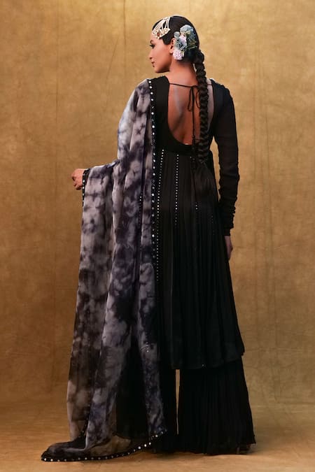 Shop Merge Design Black Chiffon, Modal, Organza Mirrors, Embroidery, Shell And Anarkali Pant Set at Aza Fashions Shop_Merge Design_Black Chiffon, Modal, Organza Mirrors, Embroidery, Shell And Anarkali Pant Set _at_Aza_Fashions