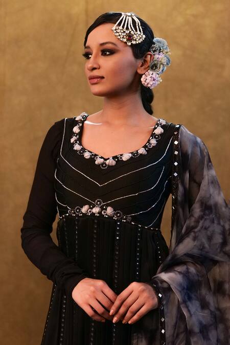 Buy Merge Design Black Chiffon, Modal, Organza Mirrors, Embroidery, Shell And Anarkali Pant Set Online at Aza Fashions Buy_Merge Design_Black Chiffon, Modal, Organza Mirrors, Embroidery, Shell And Anarkali Pant Set _Online_at_Aza_Fashions