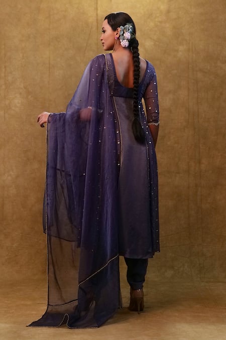 Shop Merge Design Blue Silk, Organza Sequins, Lace And Stone Embellished Anarkali Tulip Pant Set at Aza Fashions Shop_Merge Design_Blue Silk, Organza Sequins, Lace And Stone Embellished Anarkali Tulip Pant Set _at_Aza_Fashions