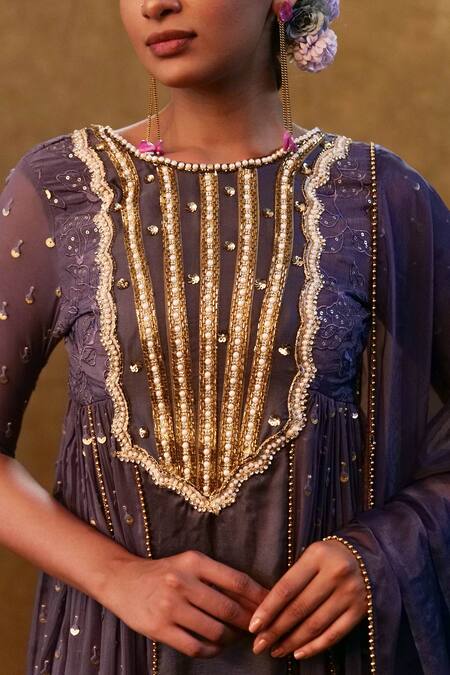 Merge Design Blue Silk, Organza Sequins, Lace And Stone Embellished Anarkali Tulip Pant Set Online at Aza Fashions Merge Design_Blue Silk, Organza Sequins, Lace And Stone Embellished Anarkali Tulip Pant Set _Online_at_Aza_Fashions