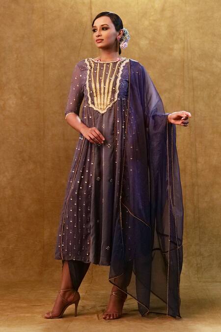 Buy Merge Design Blue Silk, Organza Sequins, Lace And Stone Embellished Anarkali Tulip Pant Set Online at Aza Fashions Buy_Merge Design_Blue Silk, Organza Sequins, Lace And Stone Embellished Anarkali Tulip Pant Set _Online_at_Aza_Fashions