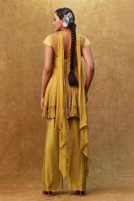 Merge Design Mirror Embroidered Peplum Kurta Pant Set 