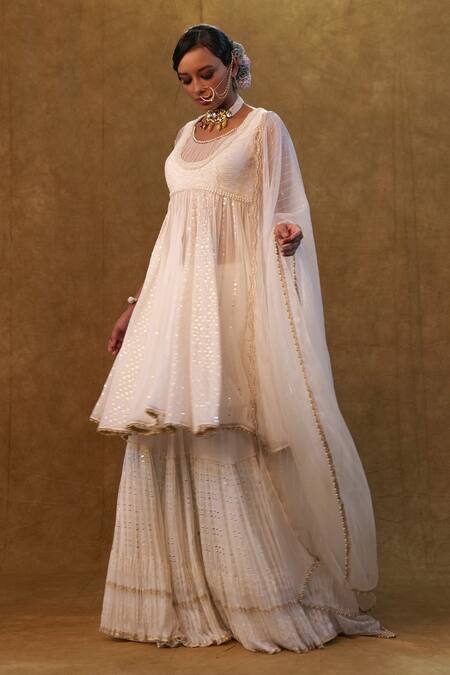 Merge Design Off White Organza, Georgette Lace, Pearls, Sequins Round Work Anarkali Skirt Set Online at Aza Fashions Merge Design_Off White Organza, Georgette Lace, Pearls, Sequins Round Work Anarkali Skirt Set _Online_at_Aza_Fashions