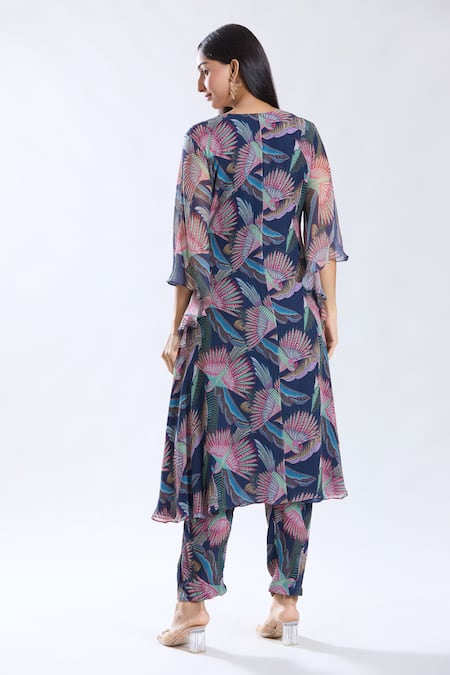 Preeti Jhawar Bird Pattern A-Line Kurta Pant Set 
