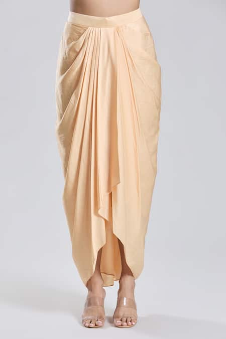 Preeti Jhawar_Beige Chiffon, Cotton Sequins, Floral Pattern Tunic And Dhoti Skirt Set _Online_at_Aza_Fashions