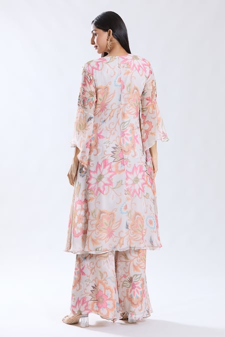 Preeti Jhawar Floral Embroidered Kurta Palazzo Set 