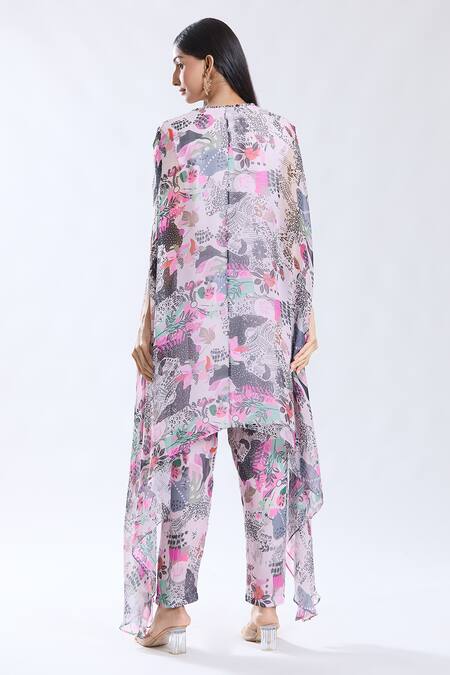 Preeti Jhawar Floral Pattern Embroidered Cape Kurta & Pant Set 