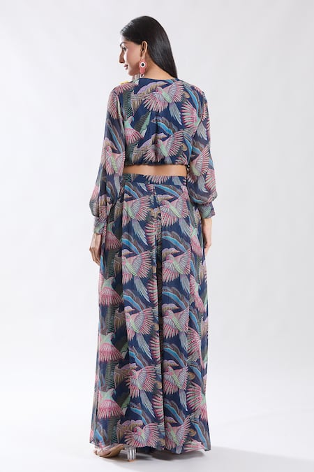 Preeti Jhawar Embroidered Crop Top & Pleated Pant Set 