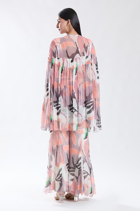 Preeti Jhawar Tropical Abstract Pattern Cape & Sharara Set 