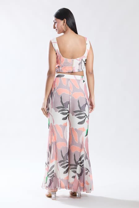 Buy_Preeti Jhawar_Off White Chiffon, Cotton Tropical Abstract Pattern Cape And Sharara Set _Online_at_Aza_Fashions