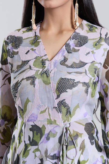 Shop_Preeti Jhawar_Purple Chiffon, Cotton, Silk Embroidery Floral Pattern Anarkali And Pant Set _Online_at_Aza_Fashions