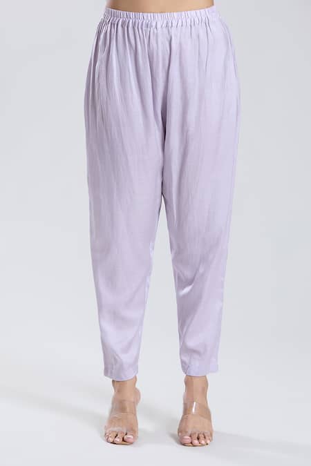 Preeti Jhawar_Purple Chiffon, Cotton, Silk Embroidery Floral Pattern Anarkali And Pant Set _at_Aza_Fashions