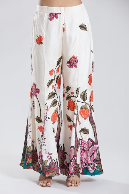 Shop_Preeti Jhawar_Off White Chiffon Notched Floral Cape Sharara Set _Online_at_Aza_Fashions