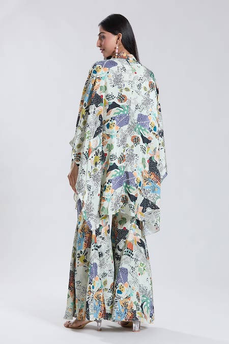 Preeti Jhawar Asymmetric Floral Pattern Cape Sharara Set 