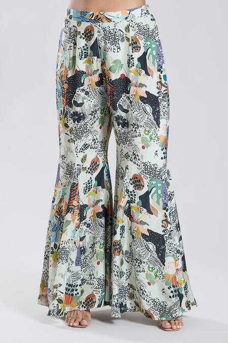 Preeti Jhawar_Off White Silk Collared V Asymmetric Floral Pattern Cape Sharara Set _at_Aza_Fashions