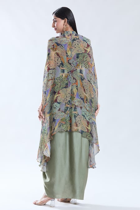 Preeti Jhawar Forest Print & Embroidered Cape Dhoti Skirt Set 