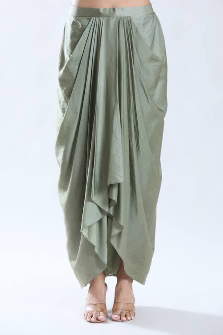 Buy_Preeti Jhawar_Multi Color Silk, Cotton Embroidery, Forest Print And Cape Dhoti Skirt Set _Online_at_Aza_Fashions