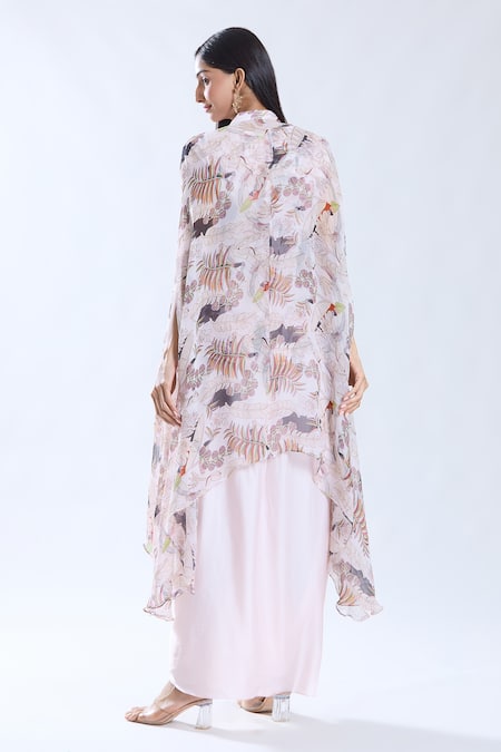 Preeti Jhawar Gardenia Print Cape Dhoti Skirt Set 