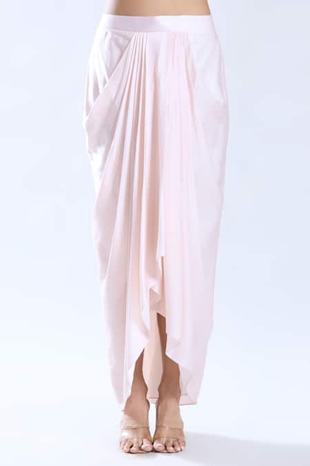 Shop_Preeti Jhawar_Pink Chiffon, Silk, Cotton Sequins Mandarin Gardenia Print Cape Dhoti Skirt Set _Online_at_Aza_Fashions