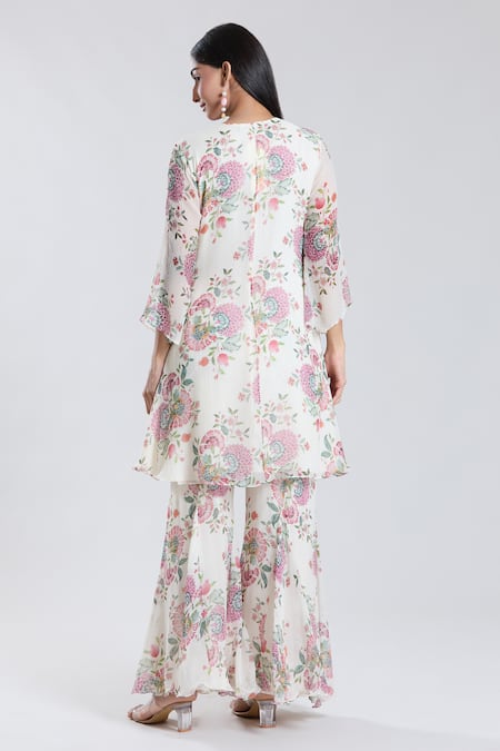 Preeti Jhawar Bloomy Print & Sequin Yoke Embroidered Kurta With Sharara 