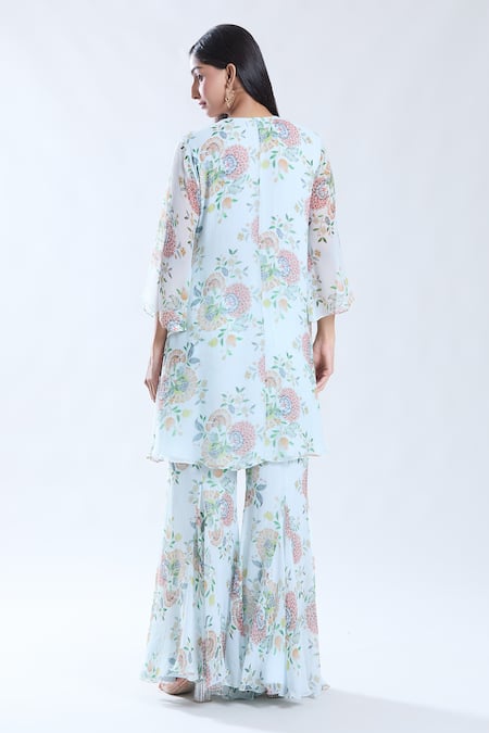 Preeti Jhawar Flora Print & Sequin Yoke Embroidered Kurta With Sharara 