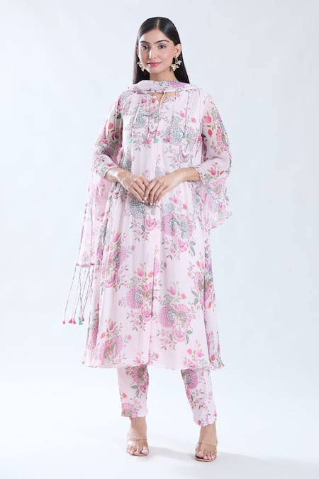 Preeti Jhawar Floral Print & Embroidered Anarkali Set 