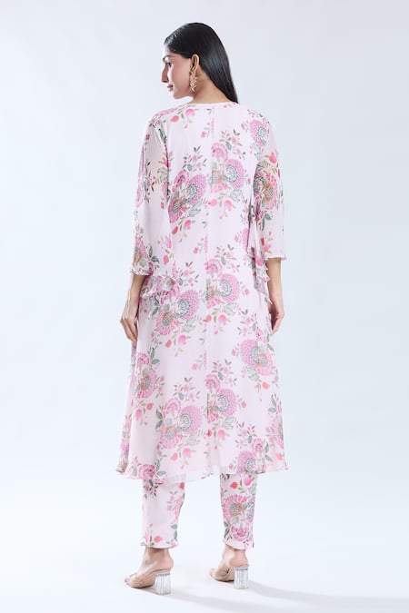 Preeti Jhawar Floral Print & Embroidered Anarkali Set 