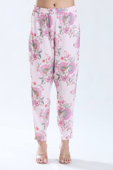 Buy_Preeti Jhawar_Beige Chiffon, Cotton, Silk Embroidery, Tassels Floral Print And Anarkali Set 