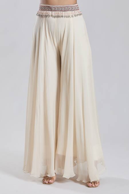 Buy_Preeti Jhawar_Off White Chiffon, Cotton, Silk Parakeet World Print And Cape Sharara Set _Online_at_Aza_Fashions