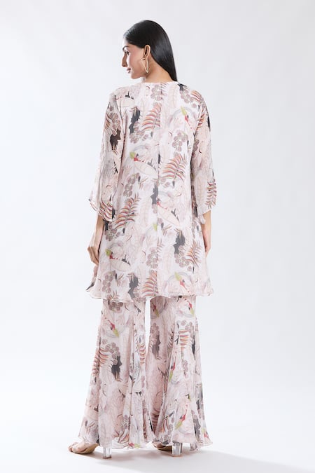 Preeti Jhawar Tropical Era Print & Sequin Yoke Embroidered Kurta With Sharara 