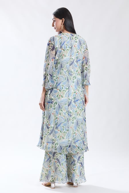 Preeti Jhawar Macaw Print & Embroidered Anarkali Set 