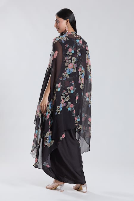 Preeti Jhawar Gul Print & Embroidered Cape Dhoti Skirt Set 