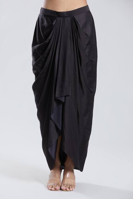 Buy_Preeti Jhawar_Black Chiffon, Silk, Cotton Embroidery, Gul Print And Cape Dhoti Skirt Set _Online_at_Aza_Fashions