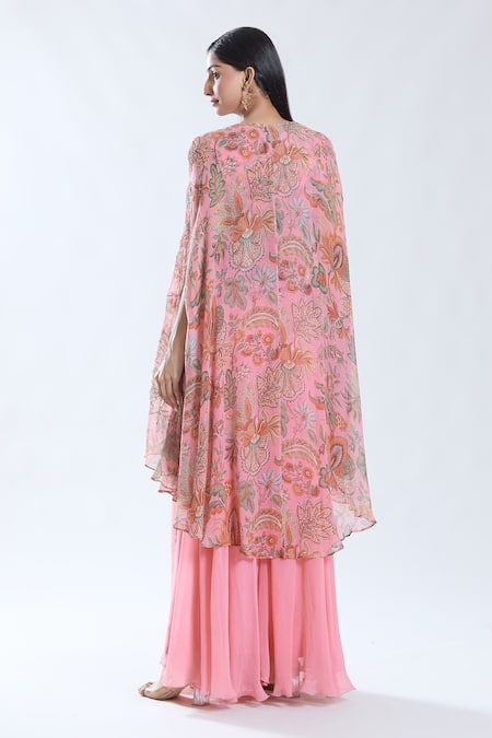 Preeti Jhawar Gullista Print & Embroidered Cape Sharara Set 