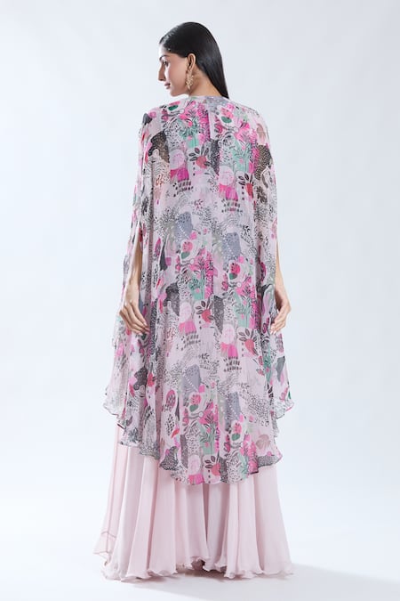 Preeti Jhawar Garden Print & Embroidered Cape Sharara Set 