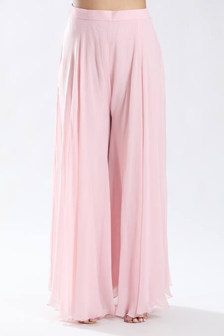 Buy_Preeti Jhawar_Pink Chiffon, Cotton, Silk Embroidery Wonderland Print And Jacket Sharara Set _Online_at_Aza_Fashions