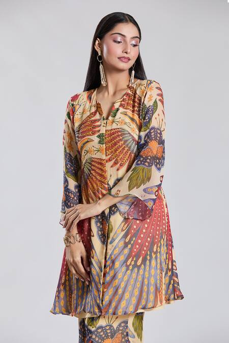 Shop_Preeti Jhawar_Orange Chiffon, Cotton, Silk Embroidery, Tuscan Garden Kurta With Sharara _Online_at_Aza_Fashions