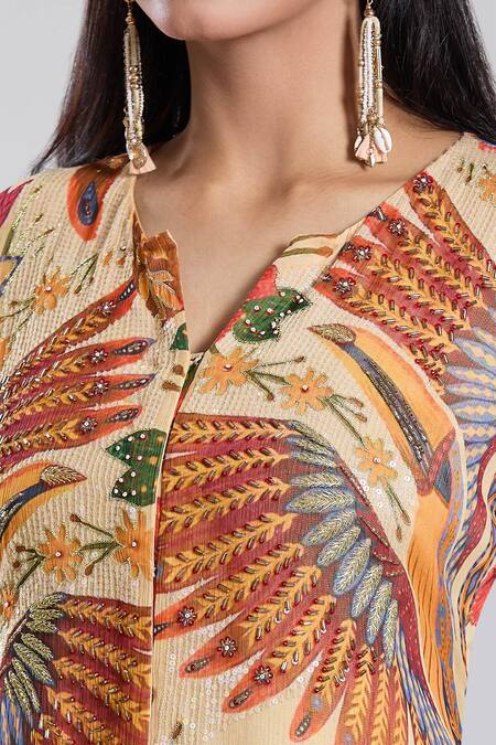 Preeti Jhawar_Orange Chiffon, Cotton, Silk Embroidery, Tuscan Garden Kurta With Sharara _at_Aza_Fashions