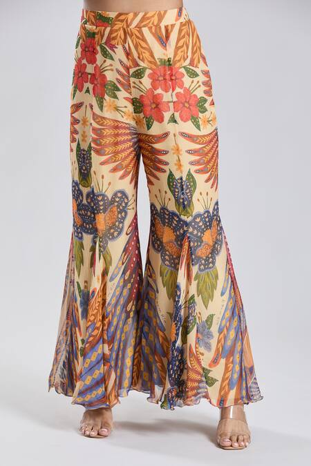 Buy_Preeti Jhawar_Orange Chiffon, Cotton, Silk Embroidery, Tuscan Garden Kurta With Sharara 